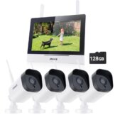 ANNKE Funk Überwachungskamera Aussen Set mit Monitor,4X 3MP WiFi Kamera mit 7" Zoll Wireless NVR Bildschirm,5MP 4CH NVR Überwachungskamera System,2-Wege-Audio, Nachtsicht in Farbe,128 GB SD-Karte - 1