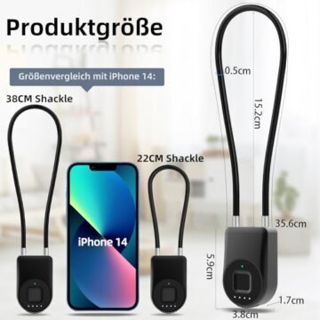 Anweller Fingerabdruck Kabelschloss, Vorhängeschloss mit 38CM Stahlkabel, Vorhängeschloss Fingerabdruck mit APP, Geeignet als Tür, Koffer, Rucksack, Fitnessraum, Fahrrad - 7