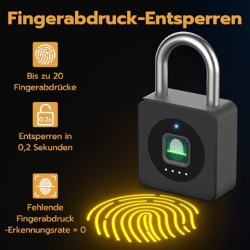 Anweller Vorhängeschloss Fingerabdruck, Fingerabdruck Schloss, Spindschloss, Schloss mit Fingerabdruck und APP, Vorhängeschloss Wetterfest für Spind, Keller - 2