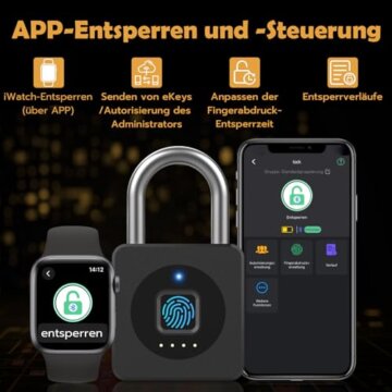 Anweller Vorhängeschloss Fingerabdruck, Fingerabdruck Schloss, Spindschloss, Schloss mit Fingerabdruck und APP, Vorhängeschloss Wetterfest für Spind, Keller - 3