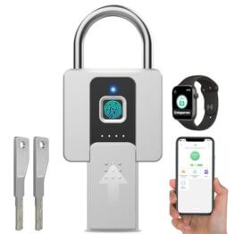 Anweller Vorhängeschloss Fingerabdruck, Vorhängeschloss Schloss mit Schlüssel, Vorhängeschloss Wetterfest, Fingerabdruck und Bluetooth entsperren, für Tür, Garage, Schule - 1