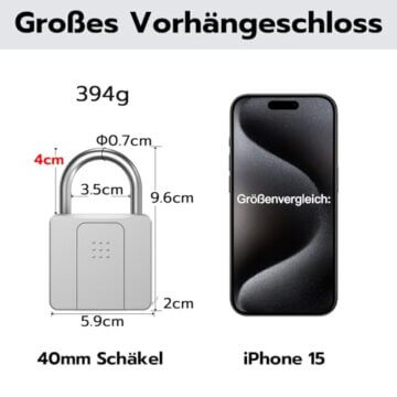 Anweller Vorhängeschloss Fingerabdruck, Vorhängeschloss Schloss mit Schlüssel, Vorhängeschloss Wetterfest, Fingerabdruck und Bluetooth entsperren, für Tür, Garage, Schule - 6