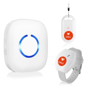 COTINSE Notrufknopf für Senioren, Notfallarmband mit 5 Lautstärkestufen & 58 Klingeltöne, Hausnotruf Alarmknopf Krankenpflege Intern Krankenpflege Ältere Panikalarm 1 Empänger+2 SOS Sender Weiß - 1