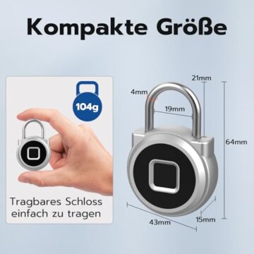 Eseesmart Vorhängeschloss Fingerabdruck, Smart Schloss Fingerabdruck Telefon-App Entsperren, IP65 Wasserdicht Smartes Klein Vorhängeschloss Reisegepäck Koffer Büro Haus Schrank - 2