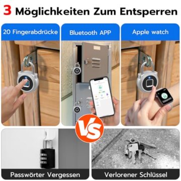 Eseesmart Vorhängeschloss Fingerabdruck, Smart Schloss Fingerabdruck Telefon-App Entsperren, IP65 Wasserdicht Smartes Klein Vorhängeschloss Reisegepäck Koffer Büro Haus Schrank - 3