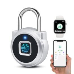 Eseesmart Vorhängeschloss Fingerabdruck, Smart Schloss Fingerabdruck Telefon-App Entsperren, IP65 Wasserdicht Smartes Klein Vorhängeschloss Reisegepäck Koffer Büro Haus Schrank - 1