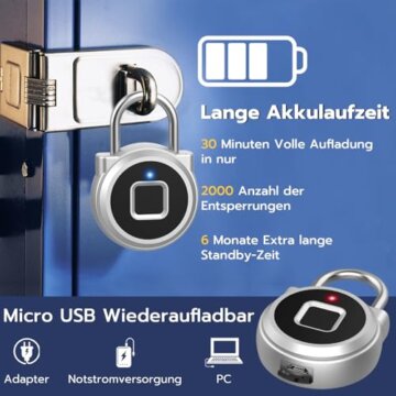 Eseesmart Vorhängeschloss Fingerabdruck, Smart Schloss Fingerabdruck Telefon-App Entsperren, IP65 Wasserdicht Smartes Klein Vorhängeschloss Reisegepäck Koffer Büro Haus Schrank - 4