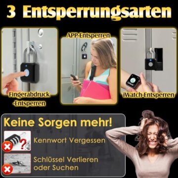 Fingerabdruck Schloss, Anweller Smart Schloss mit Bluetooth, Vorhängeschloss Fingerabdruck, Schloss mit Fingerabdruck Klein für Gym, Büro, Haus, Garten, Schrank u.v.m - 2