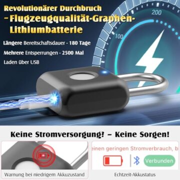 Fingerabdruck Schloss, Anweller Smart Schloss mit Bluetooth, Vorhängeschloss Fingerabdruck, Schloss mit Fingerabdruck Klein für Gym, Büro, Haus, Garten, Schrank u.v.m - 5