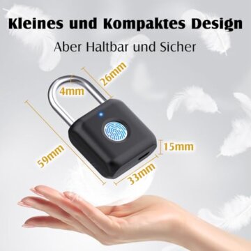 Fingerabdruck Schloss, Anweller Smart Schloss mit Bluetooth, Vorhängeschloss Fingerabdruck, Schloss mit Fingerabdruck Klein für Gym, Büro, Haus, Garten, Schrank u.v.m - 6