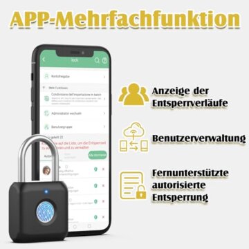 Fingerabdruck Schloss, Anweller Smart Schloss mit Bluetooth, Vorhängeschloss Fingerabdruck, Schloss mit Fingerabdruck Klein für Gym, Büro, Haus, Garten, Schrank u.v.m - 7
