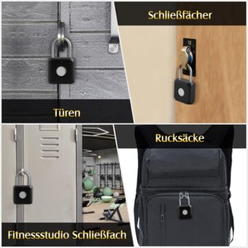 Fingerabdruck Schloss, Anweller Smart Schloss mit Bluetooth, Vorhängeschloss Fingerabdruck, Schloss mit Fingerabdruck Klein für Gym, Büro, Haus, Garten, Schrank u.v.m - 9