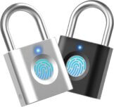 Fingerabdruck-Vorhängeschloss Sportschloss (2-Pack, Schwarz Silber) eLinkSmart Mini-Vorhängeschloss, schlüsselloses Fingerabdruckschloss für Gepäck, Schultasche, Werkzeugkasten - 1