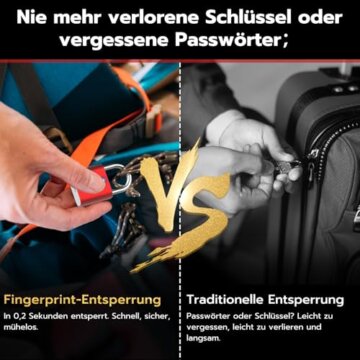 Fingerabdruck-Vorhängeschloss Sportschloss (2-Pack, Schwarz Silber) eLinkSmart Mini-Vorhängeschloss, schlüsselloses Fingerabdruckschloss für Gepäck, Schultasche, Werkzeugkasten - 5