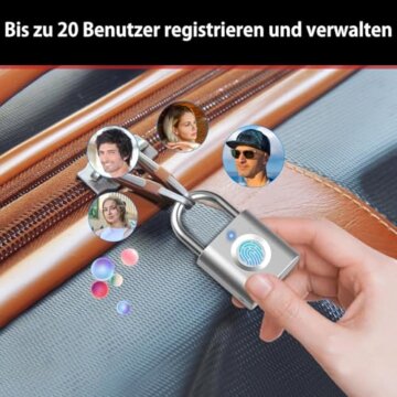 Fingerabdruck-Vorhängeschloss Sportschloss (2-Pack, Schwarz Silber) eLinkSmart Mini-Vorhängeschloss, schlüsselloses Fingerabdruckschloss für Gepäck, Schultasche, Werkzeugkasten - 6