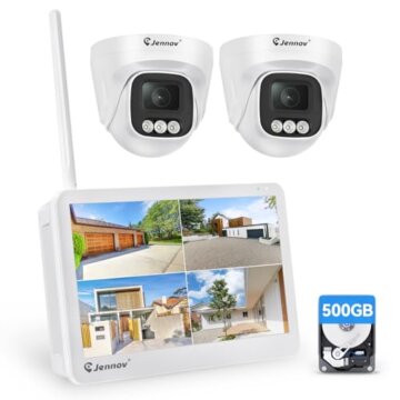 Jennov Überwachungskamera Set mit 10" Monitor 10CH Wireless NVR, 2Pcs 5MP Kamera Aussen WLAN mit 120° Weitwinkel, Farb-Nachtsicht, 2-Wege-Audio, Personenerkennung, 24/7 Aufzeichnung, 500GB Festplatte - 1