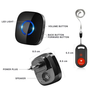 Notrufknopf für Senioren,COTINSE Funkklingel Hausnotruf Intern für Senioren Notruf Patienten Notfallknopf Caregiver Pager Home Alert System Wireless SOS Alarm - 2