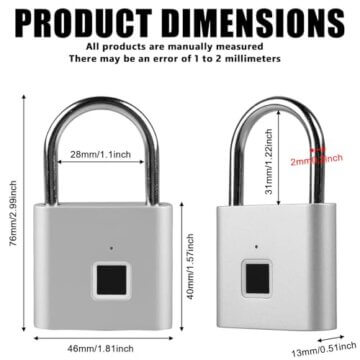 Schloss mit Fingerabdruck, Vorhängeschloss Fingerabdruck, Fingerabdruckschloss, Fingerprint Schloss Wasserdicht, USB-Aufladung Schlüsselloses Schloss, für Fitnessstudio, Gepäck, Spind - 2
