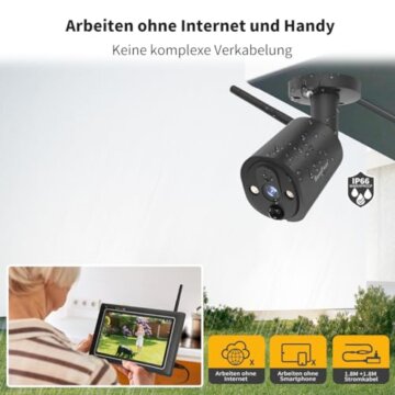 SecuFirst 2K Überwachungskamera Aussen Set mit Innen Monitor,7 Zoll Touchscreen Babyphone mit Kameraüberwachung,Outdoor Camera Arbeiten ohne WLAN,AI Bewegungsmelder,64GB Speicherkarte,Gegensprech. - 2