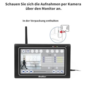 SecuFirst 2K Überwachungskamera Aussen Set mit Innen Monitor,7 Zoll Touchscreen Babyphone mit Kameraüberwachung,Outdoor Camera Arbeiten ohne WLAN,AI Bewegungsmelder,64GB Speicherkarte,Gegensprech. - 4