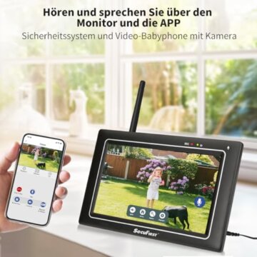 SecuFirst 2K Überwachungskamera Aussen Set mit Innen Monitor,7 Zoll Touchscreen Babyphone mit Kameraüberwachung,Outdoor Camera Arbeiten ohne WLAN,AI Bewegungsmelder,64GB Speicherkarte,Gegensprech. - 5