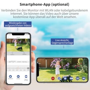 SecuFirst 2K Überwachungskamera Aussen Set mit Innen Monitor,7 Zoll Touchscreen Babyphone mit Kameraüberwachung,Outdoor Camera Arbeiten ohne WLAN,AI Bewegungsmelder,64GB Speicherkarte,Gegensprech. - 6
