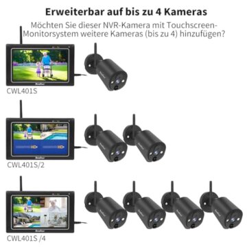 SecuFirst 2K Überwachungskamera Aussen Set mit Innen Monitor,7 Zoll Touchscreen Babyphone mit Kameraüberwachung,Outdoor Camera Arbeiten ohne WLAN,AI Bewegungsmelder,64GB Speicherkarte,Gegensprech. - 9