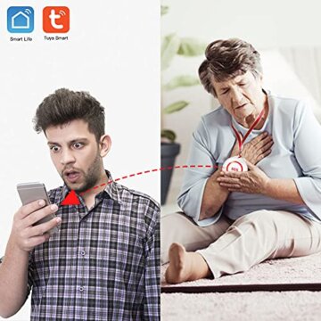 SINGCALL Drahtloses Notfallknopf für Senioren Rufsystem, Tuya WiFi Smart SOS-Notfallknopf, Rote Senioren Notruf*1 (Unterstützt 2.4GHz WiFi) - 5