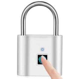 SPORWAY Fingerabdruck Schloss: USB-Aufladung Vorhängeschloss Schlüsselloses Schloss IP55 Wasserdicht Vorhängeschlöss, Klein Schloss mit Fingerabdruck für Gym, Büro, Haus, Garten, Schrank (Silber) - 1