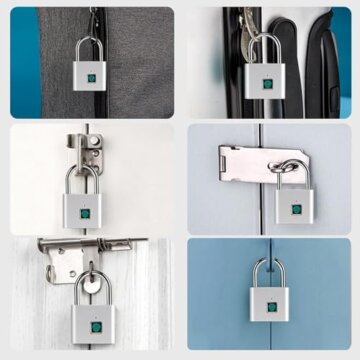 SPORWAY Fingerabdruck Schloss: USB-Aufladung Vorhängeschloss Schlüsselloses Schloss IP55 Wasserdicht Vorhängeschlöss, Klein Schloss mit Fingerabdruck für Gym, Büro, Haus, Garten, Schrank (Silber) - 5