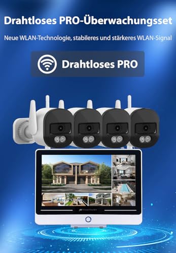 VisorTech Video-Überwachung: Funk-Überwachungssystem, Display-HDD-Rekorder, 4X 2K-Kamera, WLAN 6 (Outdoor Überwachungskamera Set, Funk-Kamera mit Bildschirm) - 4