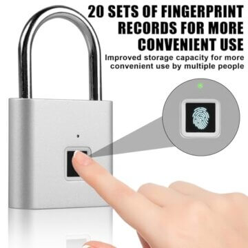 Vorhängeschloss Fingerabdruck, Schloss mit Fingerabdruck, Wetterfest, USB-Aufladung Fingerabdruck Schloss, Vorhängeschloss mit Fingerabdruck für Fitnessstudio, Gepäck, Lagerhäuser, Spind (Silber) - 3