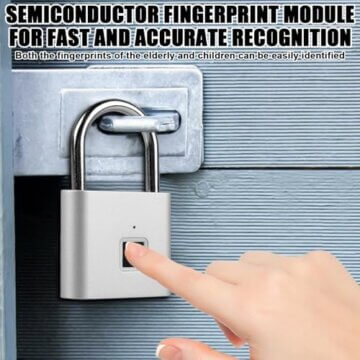 Vorhängeschloss Fingerabdruck, Schloss mit Fingerabdruck, Wetterfest, USB-Aufladung Fingerabdruck Schloss, Vorhängeschloss mit Fingerabdruck für Fitnessstudio, Gepäck, Lagerhäuser, Spind (Silber) - 5